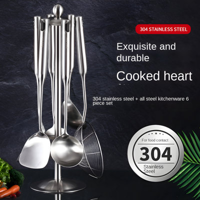 Ensemble d'ustensiles de cuisine en acier inoxydable 304 de qualité supérieure - Ensemble d'outils de cuisson antidérapants 7 pièces pour faire sauter, frire et sauter
