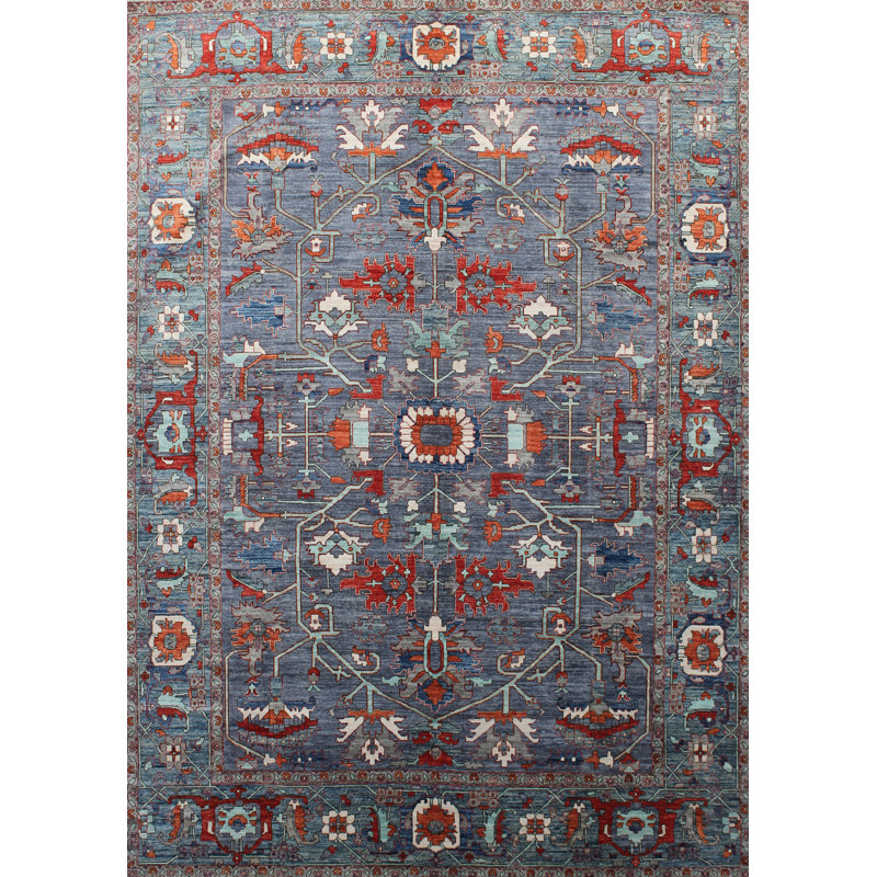 Tapis bleu de haute qualité noué à la main