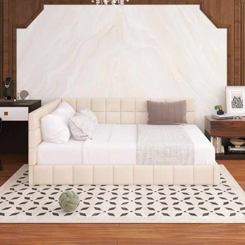 Lit de jour rembourré en bois, Beige