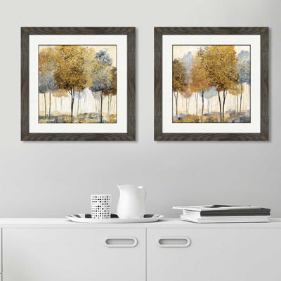 « métallique forest ii », ensemble de 2 reproductions de peintures à l’acrylique encadrées