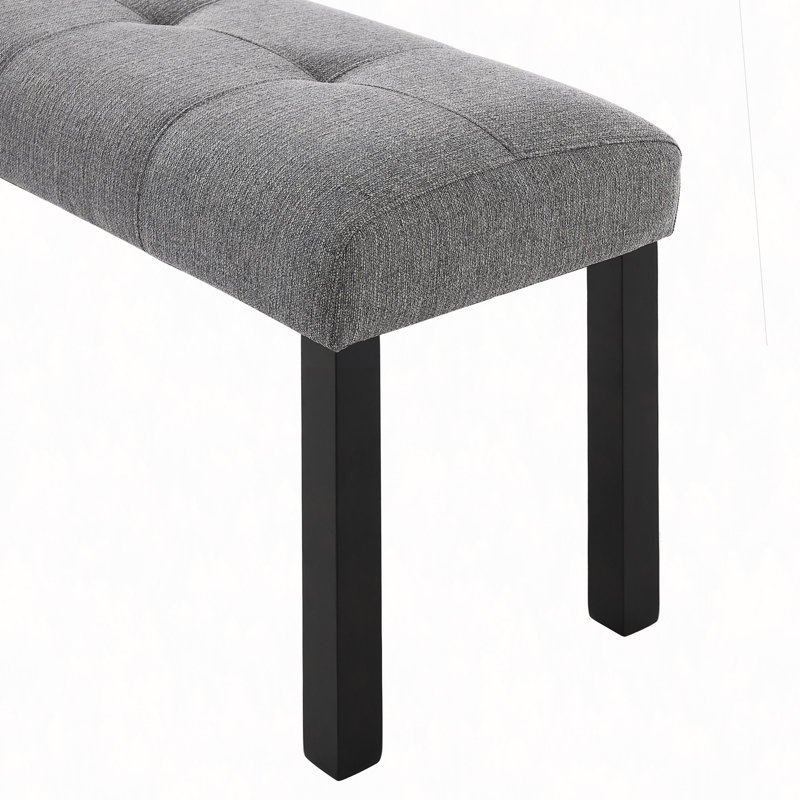 Tufted Linen Dining Bench, Farmhouse Upholstered Entryway Bench With Rubber Wood Legs, Versatile For Kitchen, Bedroom, Hallway