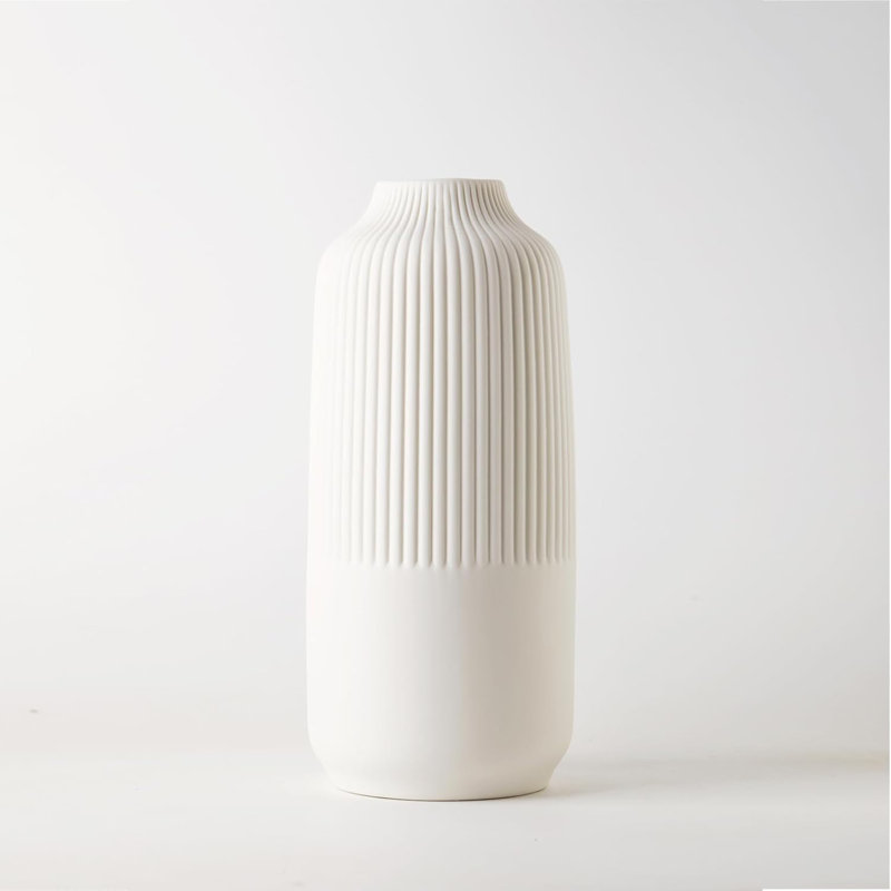 White Matte Ceramic Vase for Flowers, 9.8 Inch Minimalist Table Decor