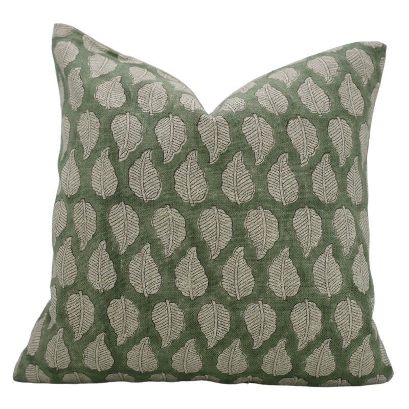 Coussin à motif de fleurs fabriqué à la main Fabividine, Rectangulaire H 20 po x l 14 po, Imprimé bloc vert / floral 2
