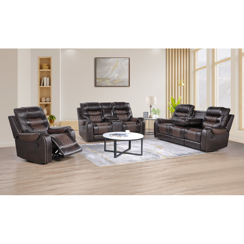  Ensemble de salon inclinable en cuir, Brun