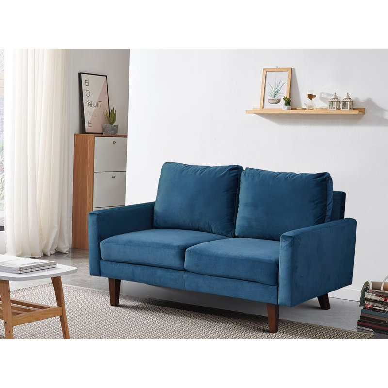 Square Arm Loveseat, Prussian  Blue Velvet, 35" H x 60" W x 33" D