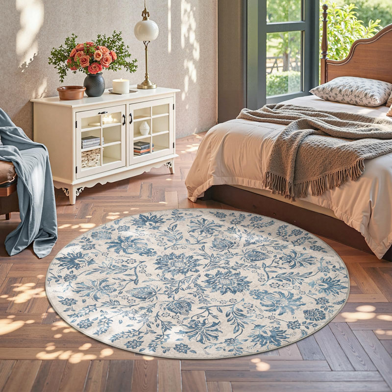 Tapis géométrique lavable antidérapant à motif géométrique, Bleu foncé intemporel, 6'R