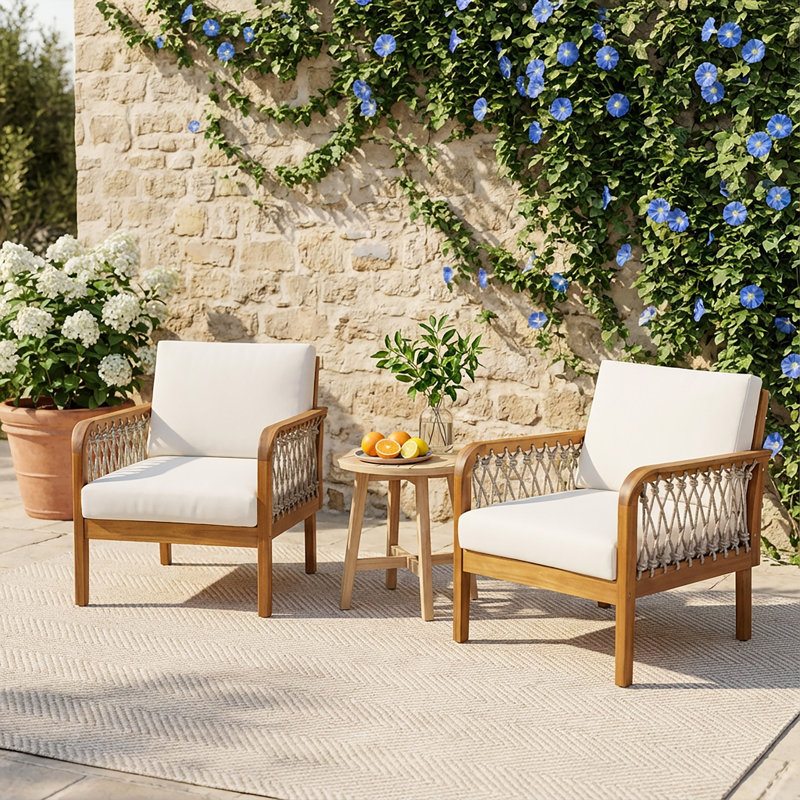 NFusion Bentham Outdoor Acacia Wood Lounge Chair With Handwoven Rope ...