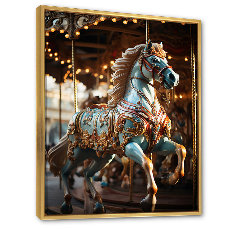 Xaylee " Carousel Carousel Bliss ", 40" H x 30" W x 1.5" D, Gold Floater Framed