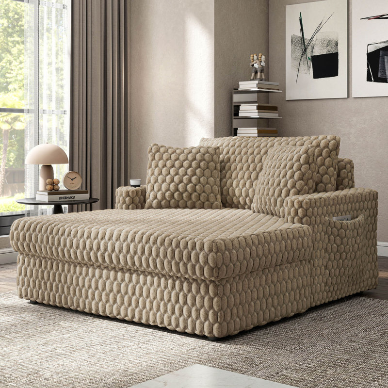 Méridienne surdimensionnée à 2 accoudoirs Taffem, Beige clair