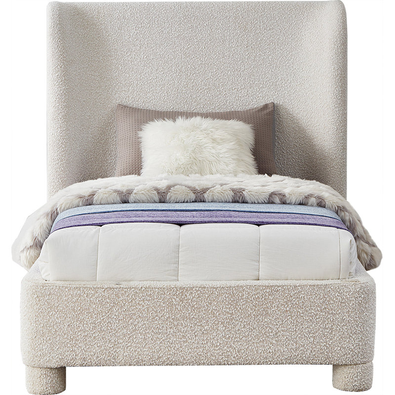 Ivyann Upholstered Unfinished Wingback Bed, Twin, Cream Boucle Fabric