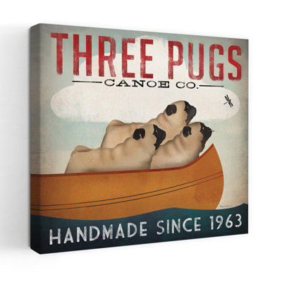 «Three Pugs In A Canoe», fantaisiste, libellule, art canin contemporain