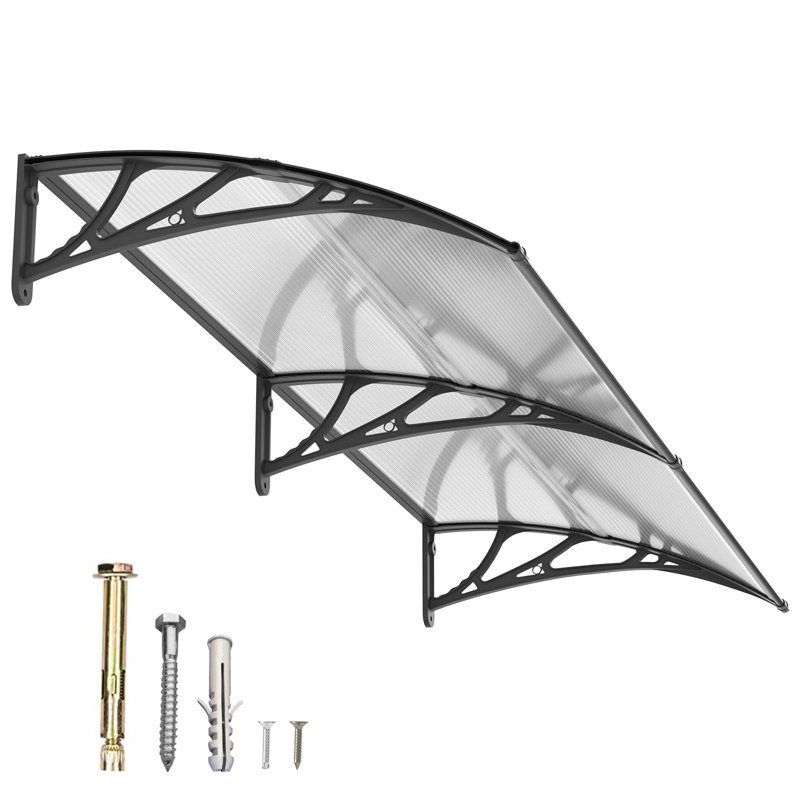 GUANSU-CN 51cm W x 8.2cm D Polycarbonate Cover Retractable Door / Window Awning, Clear/Black