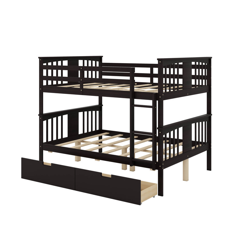 Lit superposé double au-dessus de double avec tiroirs et échelle, Espresso
