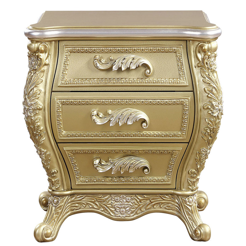 Davis 3-Drawer Cabriole Nightstand, Gold Finish