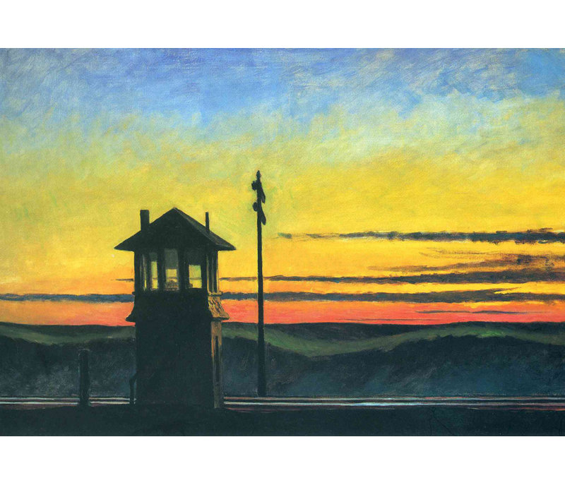 Chemin de fer au coucher du soleil, H 12 po x l 18 po