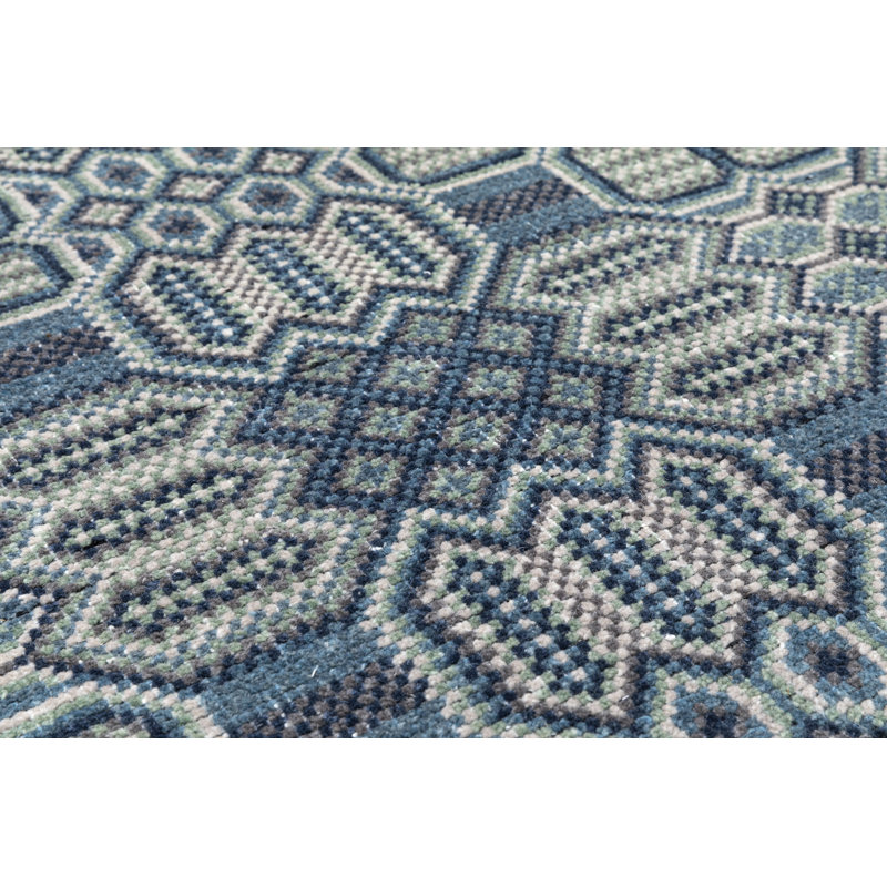 Angelica's Garden II Hand Knotted Geometric Area Rug in Green, Rectangle 7'6" x 9'6"