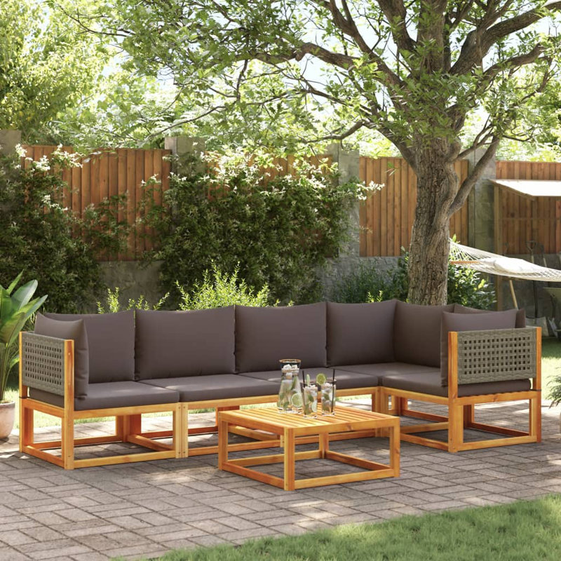  Ensemble de canapé de jardin gris, bois naturel