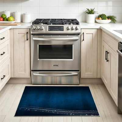 Blue Machine Washable,Abstract Dark with Light Lines Navy Indoor Area Rug