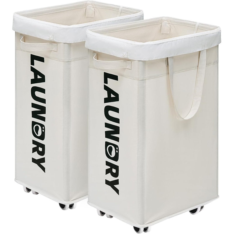 Laundry Basket With Wheels, 2-Pack Rolling Laundry Hamper With Removable Wash Bags, Collapsible Laundry Basket For Home, Dorm, Or Apartment