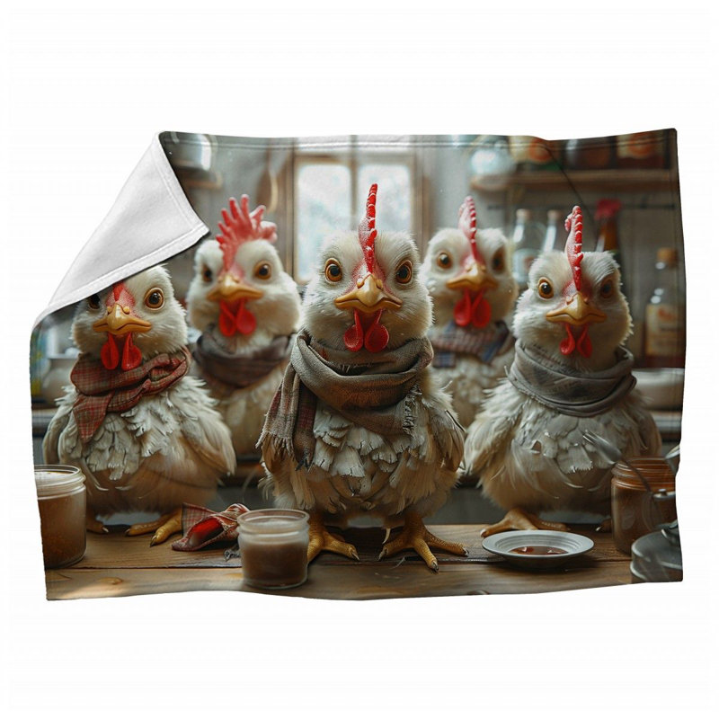 Chickens Kitchen Machine Printed Throw Blanket, Queen