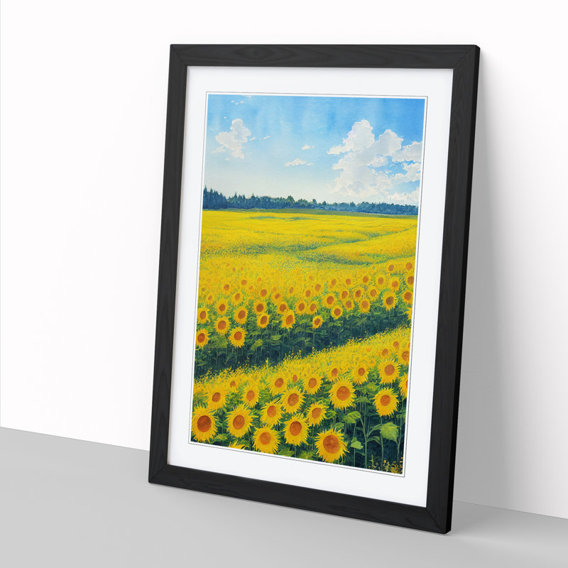 Watercolour Sunflower Field Vol.1 - Framed Print, Black, 64cm H x 46cm W x 2cm D
