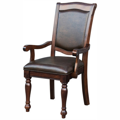 Fauteuil de salle à manger 2 pièces, design traditionnel, similicuir brun, finition bois de cerisier, siège avec fauteuils d'une profondeur de 19 po, structure, largeur de 22,5 po