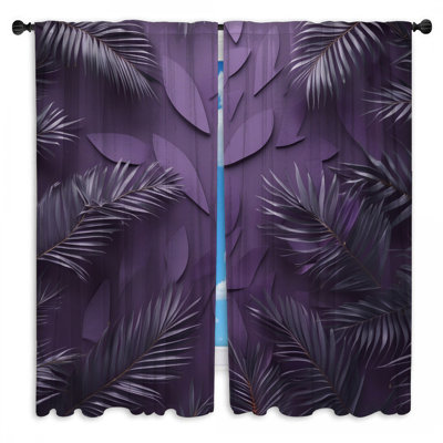 Purple Palm Leaf Arrangement Window Curtains Palm Sheer & Room Darkening - 2 Panels