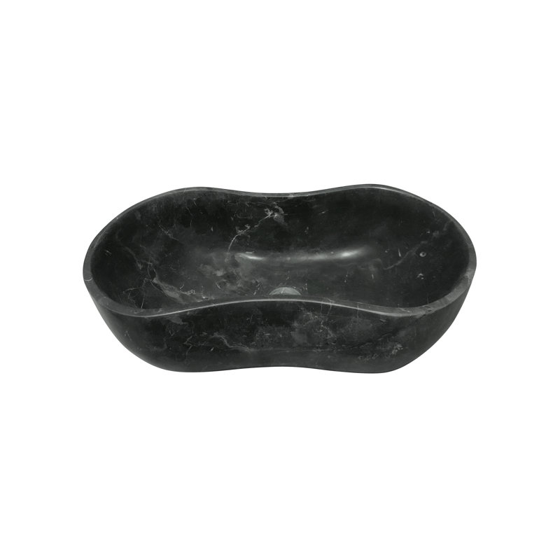 Dark Grey Natural Marble Vessel Sink, Organic Wavy Stone Basin, Matte Finish Vanity Bowl (23.6 Inch) | Gift Idea, Dark Gray