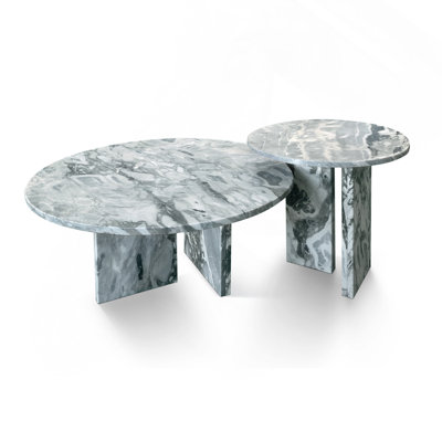 Blue Gray Natural Marble Coffee Table Set, Small Table, Living Room Table, Natural Stone, Genuine Marble, Real Marble