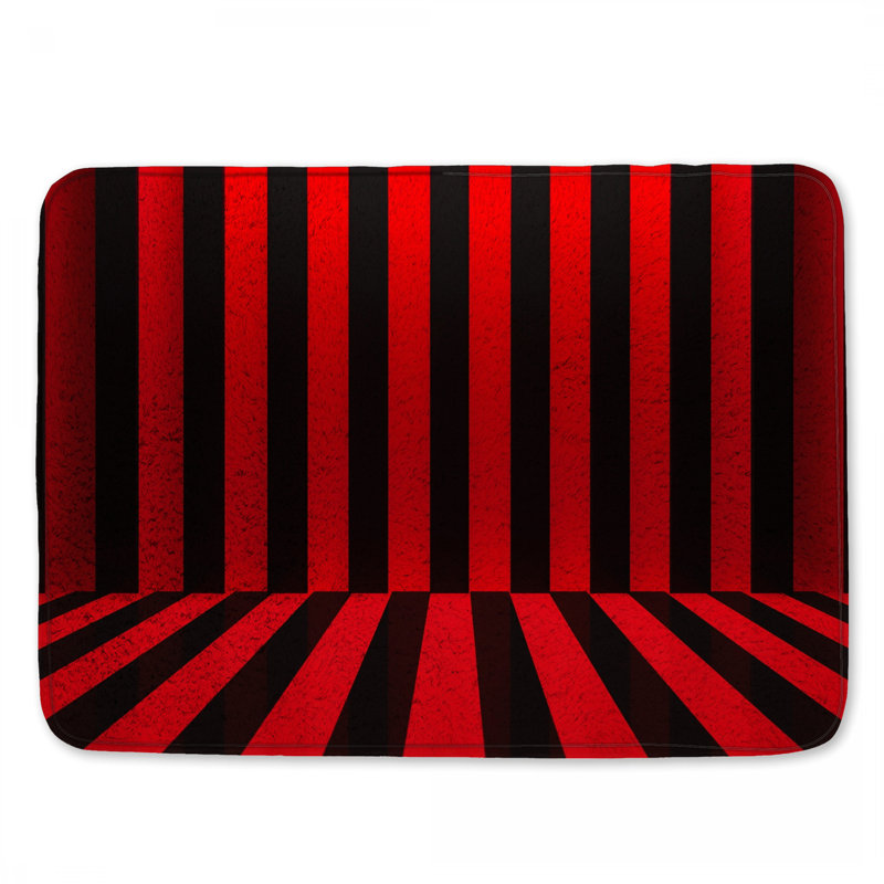 Tapis de bain rouge à rayures noires, 34in W x 21in L