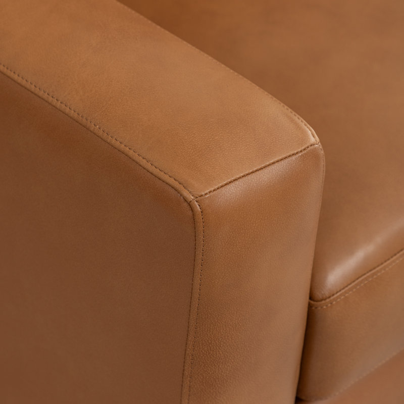 83‘’ Wide Genuine Leather Sofa With Square Arms, Camel