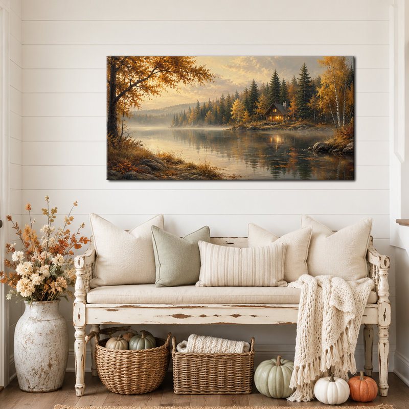 CXVU, forêt d'automne, art mural sur toile, scène d'automne en lac 24 x 48, 24 po x 48 po