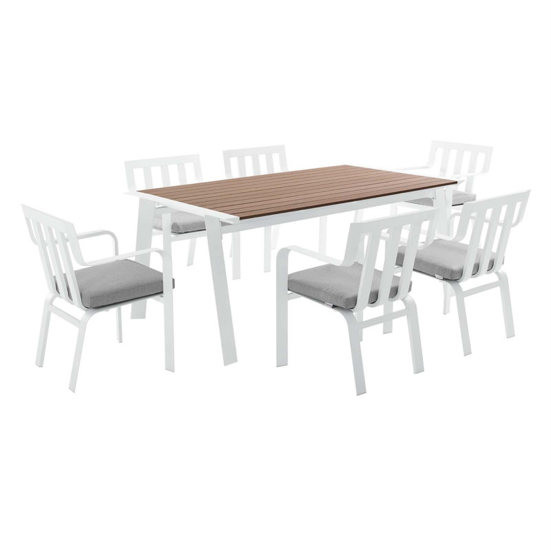 Ensemble de salle à manger d'extérieur en aluminium avec 6 fauteuils empilables Baxley par Modway, gris