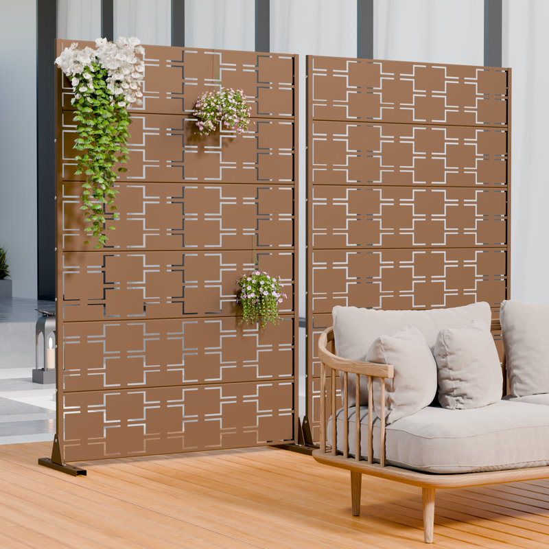 Paravents d'extérieur en métal Wild 72 x 47 pouces Wild, 72 po H x 47 po L x 16 po P, Brun