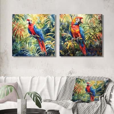 Perroquet tropical dans la forêt tropicale I - art mural perroquet - ensemble d'art mural moderne 2 pièces
