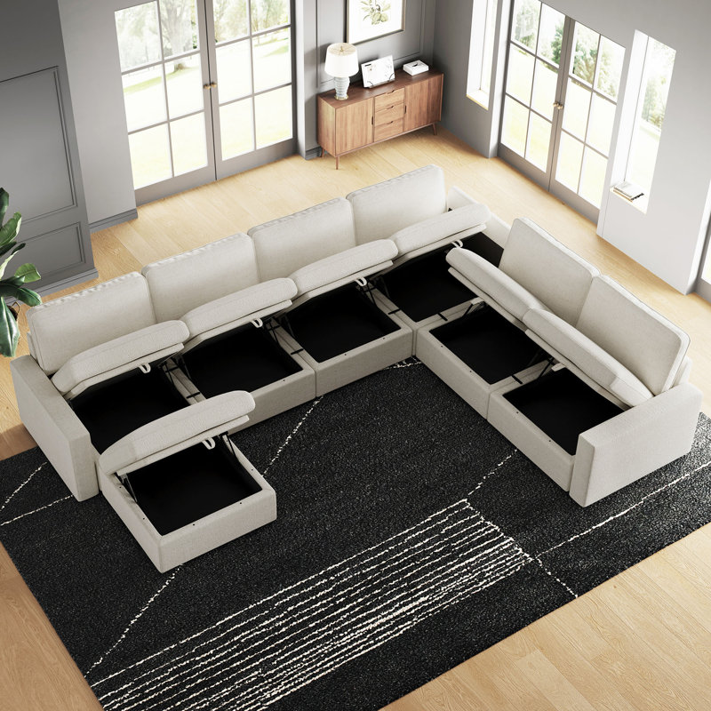 Canapé convertible en U surdimensionné Stoarge, Chenille beige