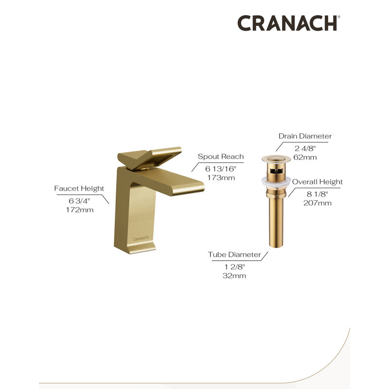 Single-Hole Bathroom Faucet with Pop-Up Drain,  Waterfall Single-Handle Bathroom Sink Faucet  in Brushed Gold, Brushed Gold
