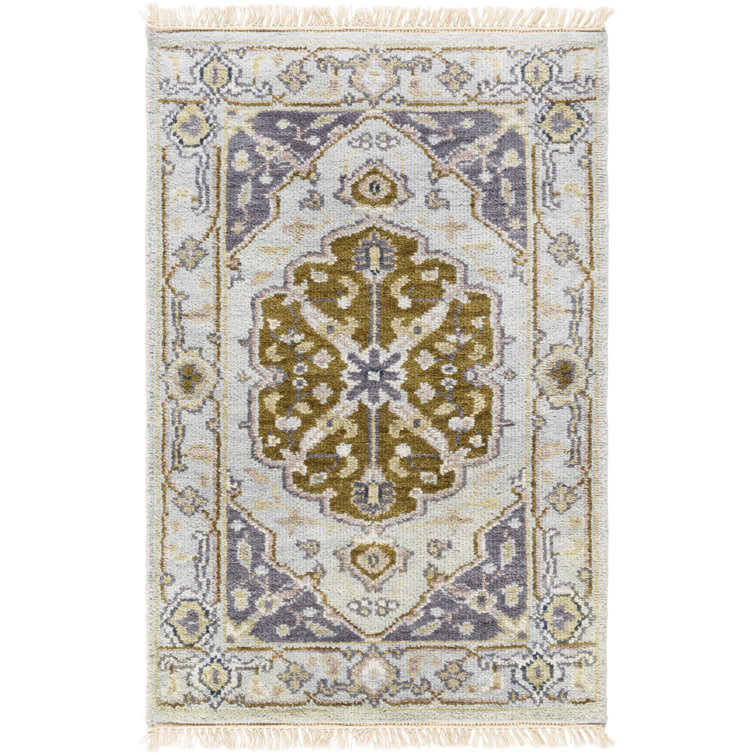 Zeus Hand Knotted Wool Oriental Area Rug in Slate/Yellow