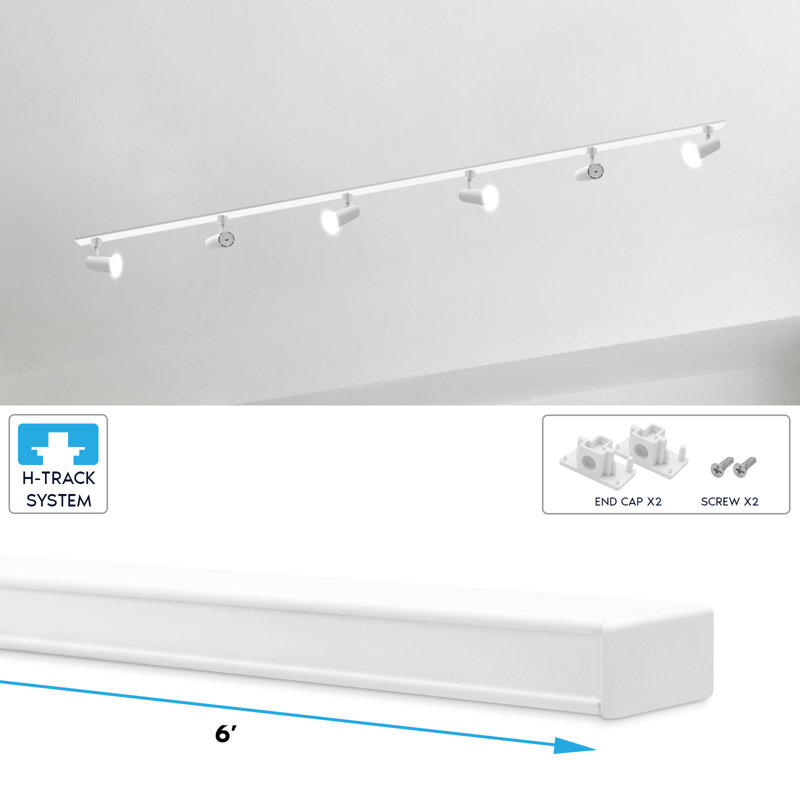 Rail d'éclairage sur rail 6 lux Luxiter H 6FT, système de rail de type H 120V à circuit unique, compatible avec les têtes de rail H standard, rail de rail avec embouts blancs, paquet de 4