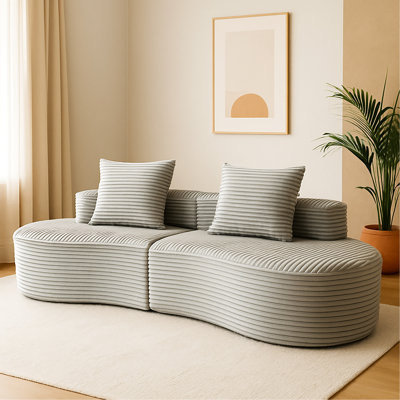 Compressed 2 - Seat Moon Bay In Smoke Grey, Luxurious Corduroy, All Look, Modern Design, No Assembly, Foam Padding And Throw Pillows For Comfort Grey Lounge With Corduroy Upholstery, Structure, High