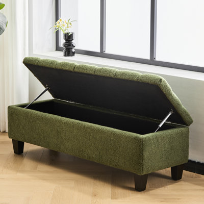 Banc de rangement en boucle, pieds en bois d'hévéa, capacité de 300 lb, fermeture automatique du couvercle, capitonnage à boutons et coutures en losange, convient à la maison, L 51,74 po x l 17,32 po H 18 po avec rangement, surface bouclée,