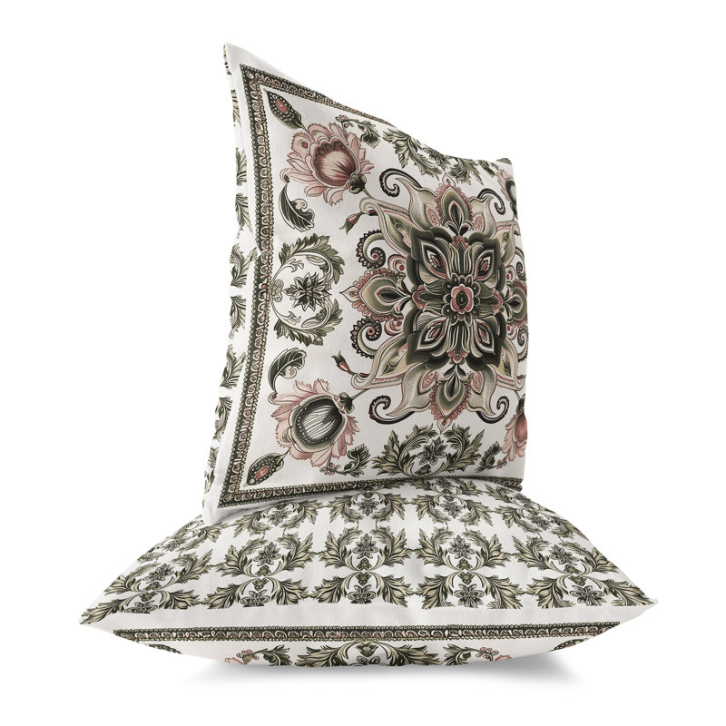 Coussin Leafy Bouquet, H 20 po x l 20 po, Vert/rose