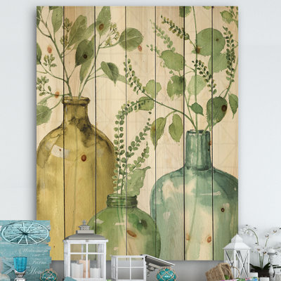 Mélange de feuilles vertes botaniques - reproduction sur bois