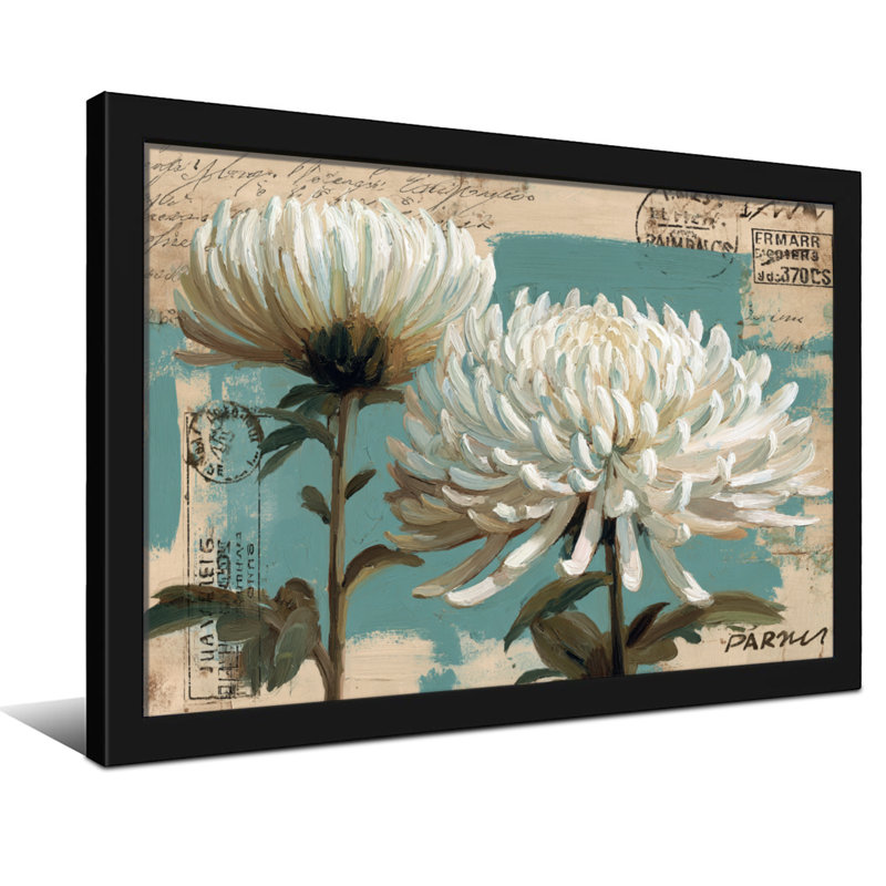 Plantes et fleurs, carte postale rétro, fleurs, fond bleu, H 20 po x l 30 po, Toile tendue, Ne s’applique pas