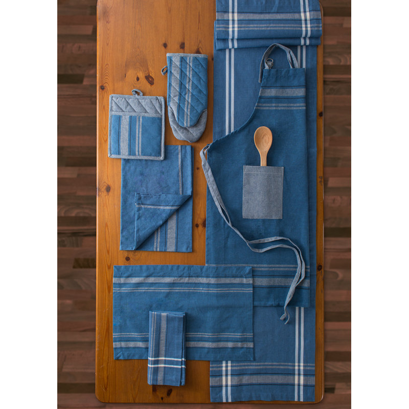 Poignée rayée Shelton, Bleu chambray