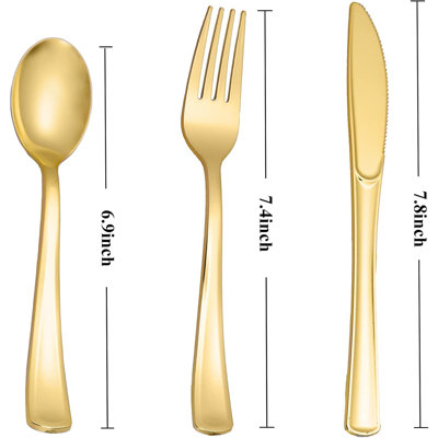 500PCS Gold Plastic Silverware Knives Disposable Heavy Duty Gold Cutlery