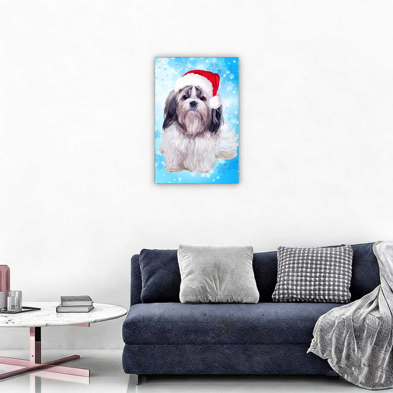 Art mural sur toile de Noël, père Noël, animal - bleu gris - 12 x 18