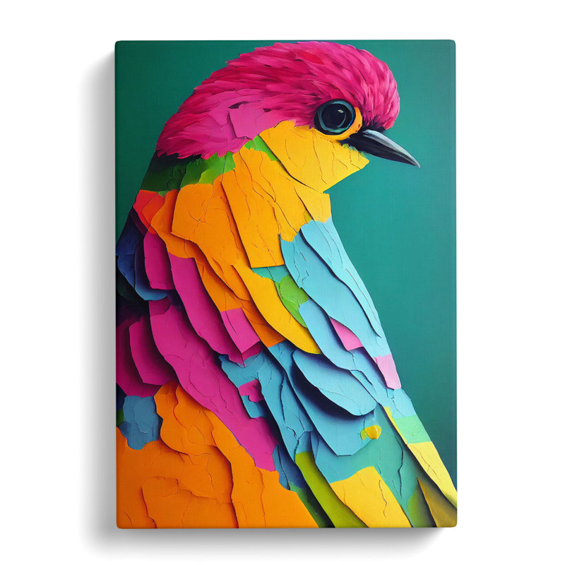 Technicolour Bird No.1 Abstract - Wrapped Canvas, 50cm H x 35cm W x 3cm D