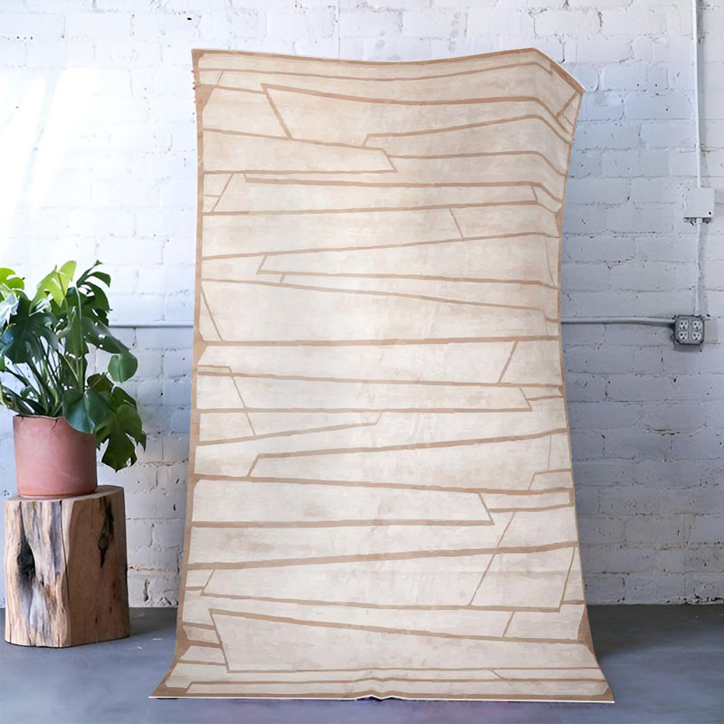 Tapis décoratif à motif géométrique beige poudré, Tapis de couloir 3 pi 9,81 po x 6 pi 6,74 po