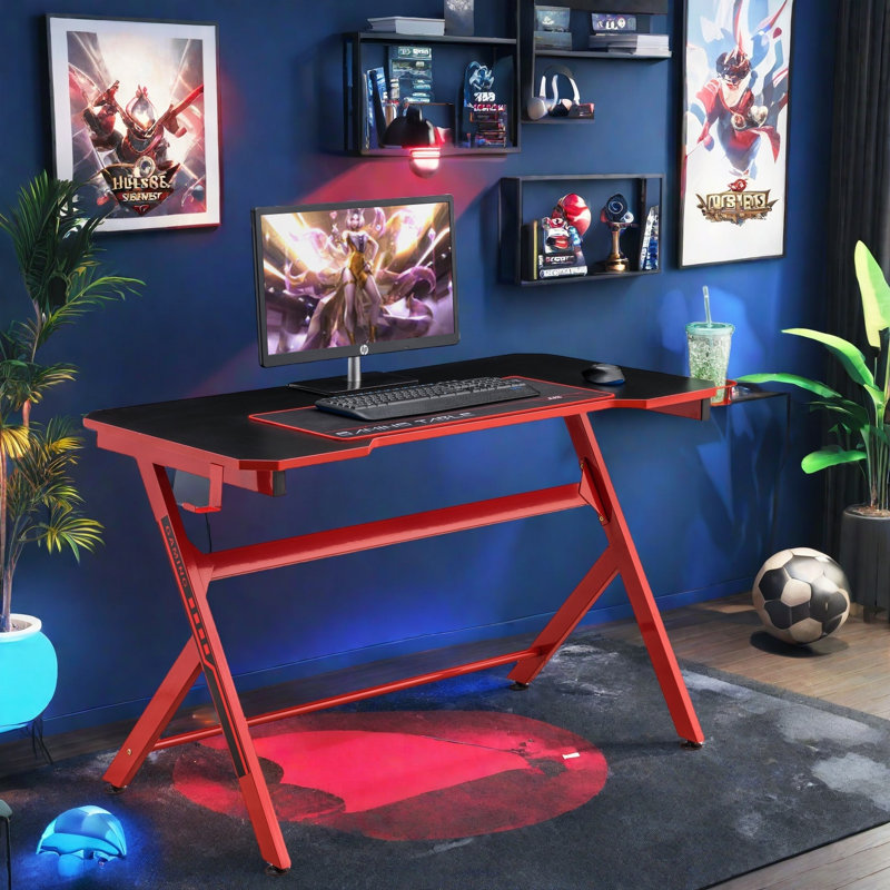 Bureau de jeu en R 48 po avec tapis de souris Inbox Zero, Noir / Rouge